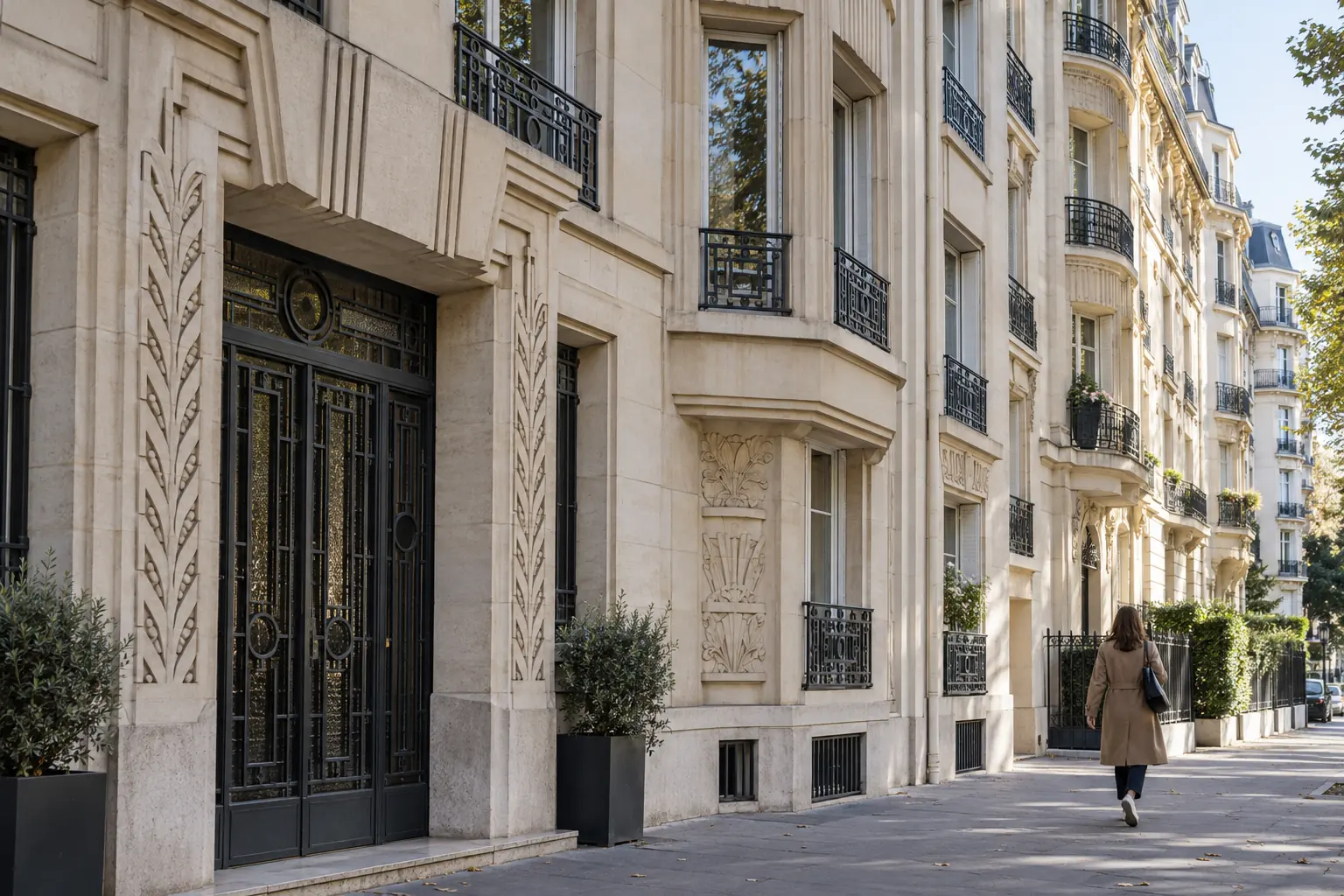 Façades aux lignes Art déco dans une rue parisienne